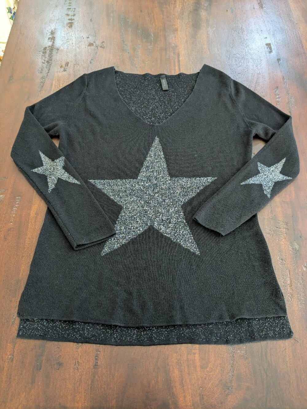 Venti6 Made in Italy Metallic Star Knit V-Neck Sweater